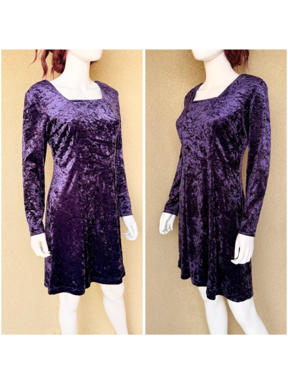 Vintage 90s Purple Crushed Velvet Skater Mini Dress - Picture 4 of 10